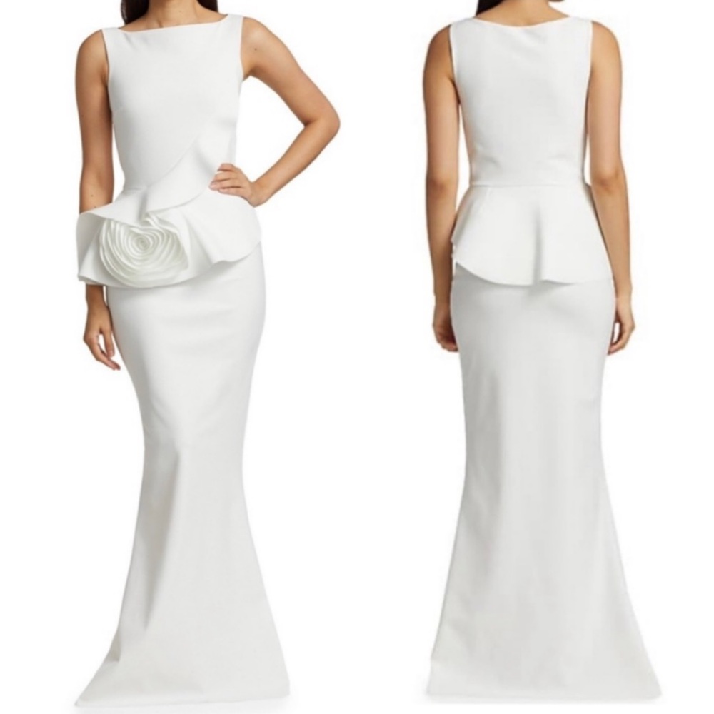 Chiara Boni La Petite Robe Morny Rosette Peplum Gown in Size 38 NWT